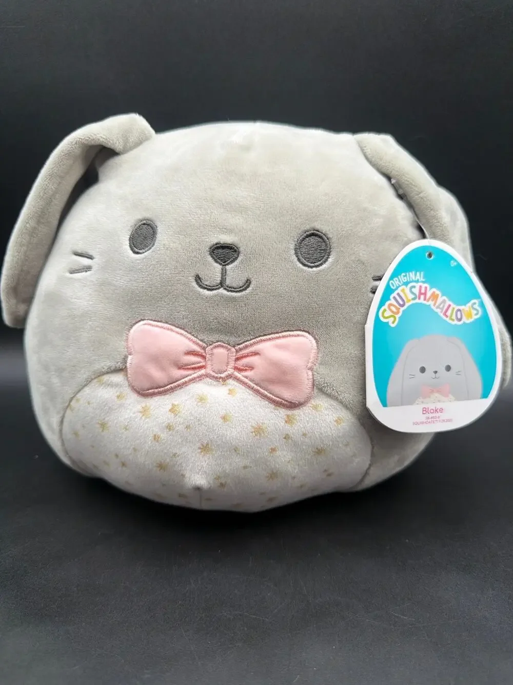 Squishmallows Blake Bunny 8 Inch Gray Plush Pink Bow Gold Stars Easter 2022 NWT